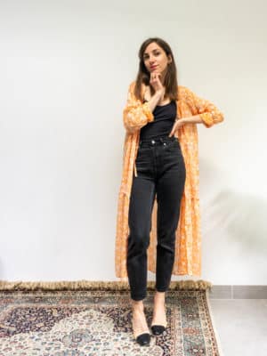 kimono lana - orange imprimé floral