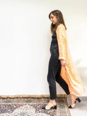 kimono lana - orange imprimé floral